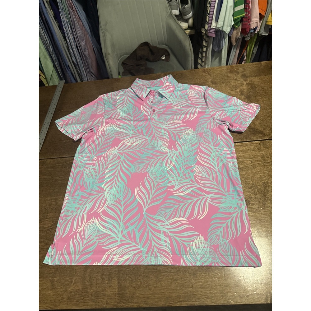 Birdie‎ Bound Shirt Mens Medium Performance Golf Polo Gloral Pink